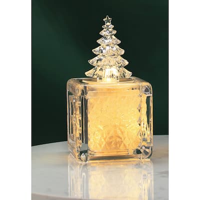 Musical LED Lighted Ice Cube Revolving Christmas Tree Tabletop Decorations - 8" - Set of 4