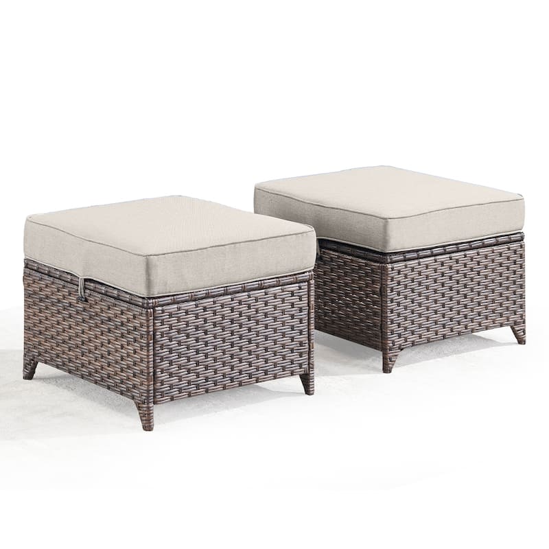 Gymojoy 2 Pieces Patio Rattan Ottomans, All Weather Outdoor Footstool