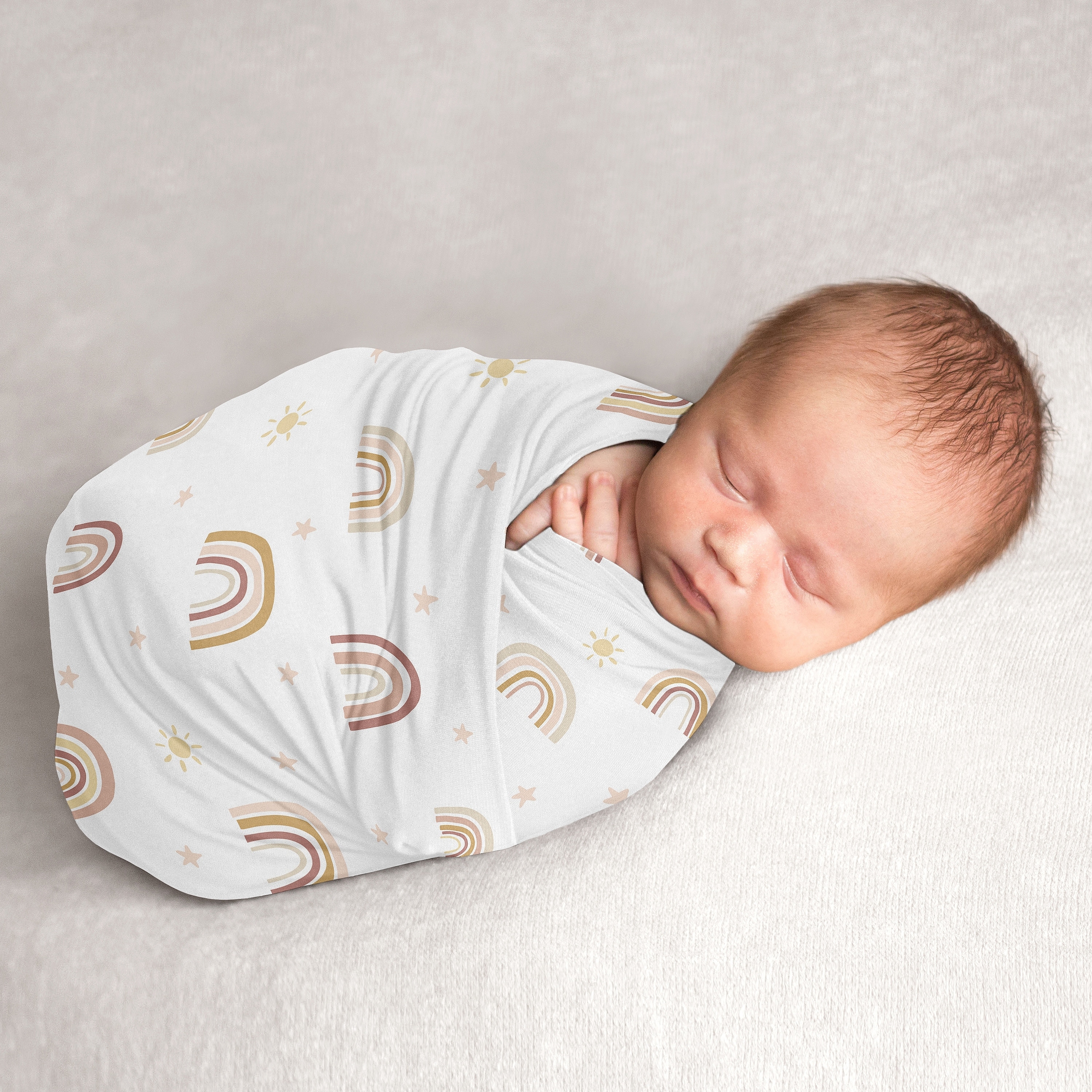 Boho Rainbow Girl Baby Swaddle Receiving Blanket Blush Pink Dusty
