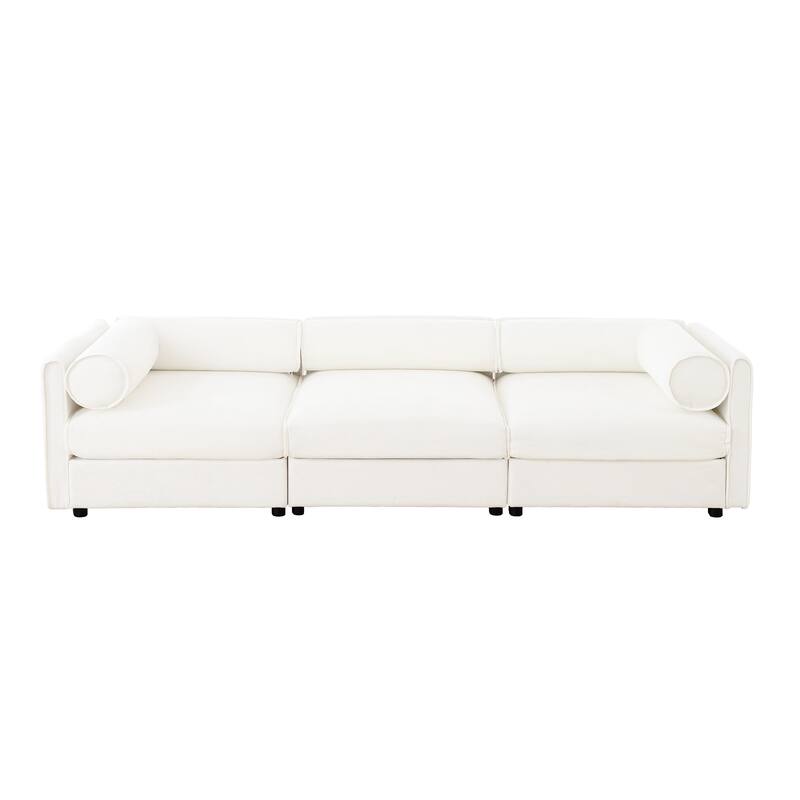 Modern 3 Deep Seat Modular Sofa with Storage, Cylindrical Backrest & Armrests