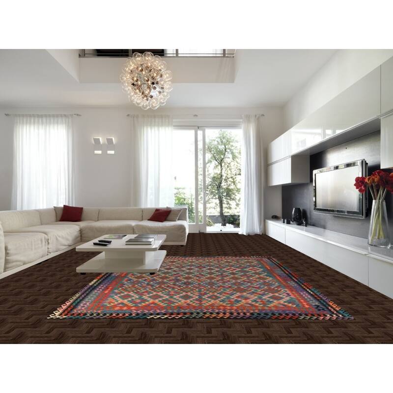 Reversable Kilim Oriental Area Rug Hand-Woven Wool Carpet - 10'1"x 12'7"