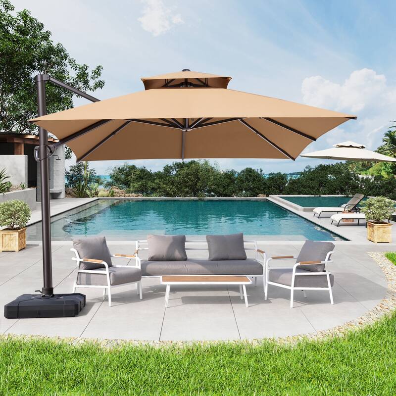 VredHom Patio Offset Umbrella 360 Degree Rotation without Base
