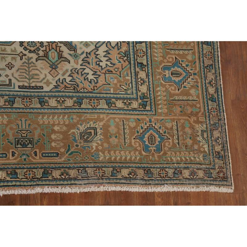 Geometric Tabriz Vintage Persian Area Rug Handmade Wool Carpet - 9'11" x 12'7"