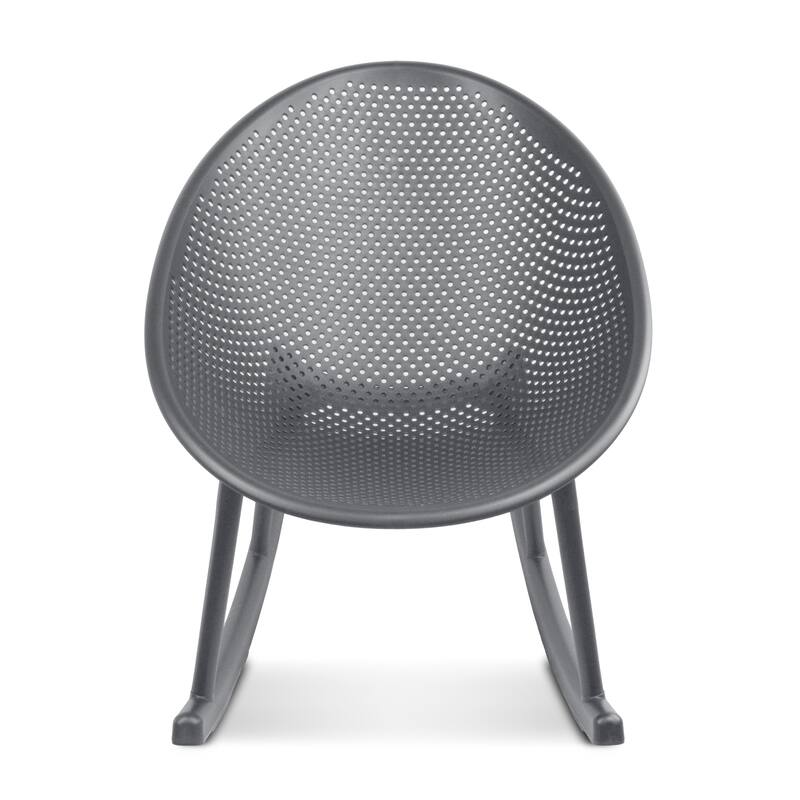 Mid-Century Modern Plastic Rocking Lounge Chair Plastic Legs with Breathable Perforated Egg Shaped Seat for Indoor/Outdoor Use - Grey