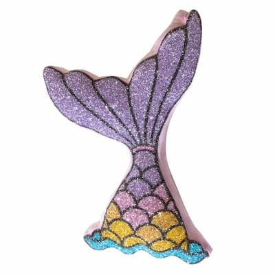 Mermaid Tail Shaped Pillow, Luminous Rhinestones on Purple Velvet