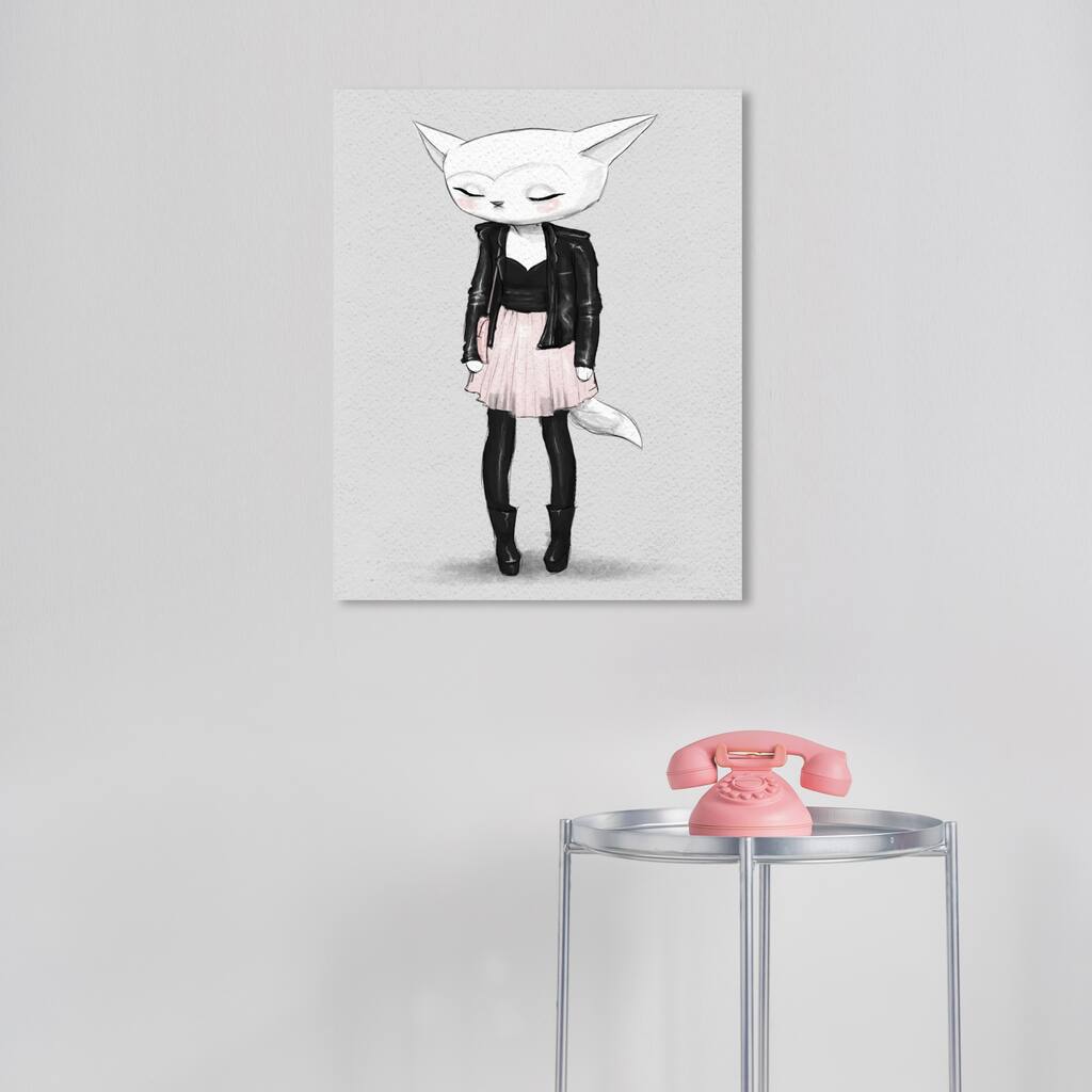 Wynwood Studio Canvas Animals Rocker Kat Black and Light Gray Bohemian & Eclectic Wall Art Canvas Print
