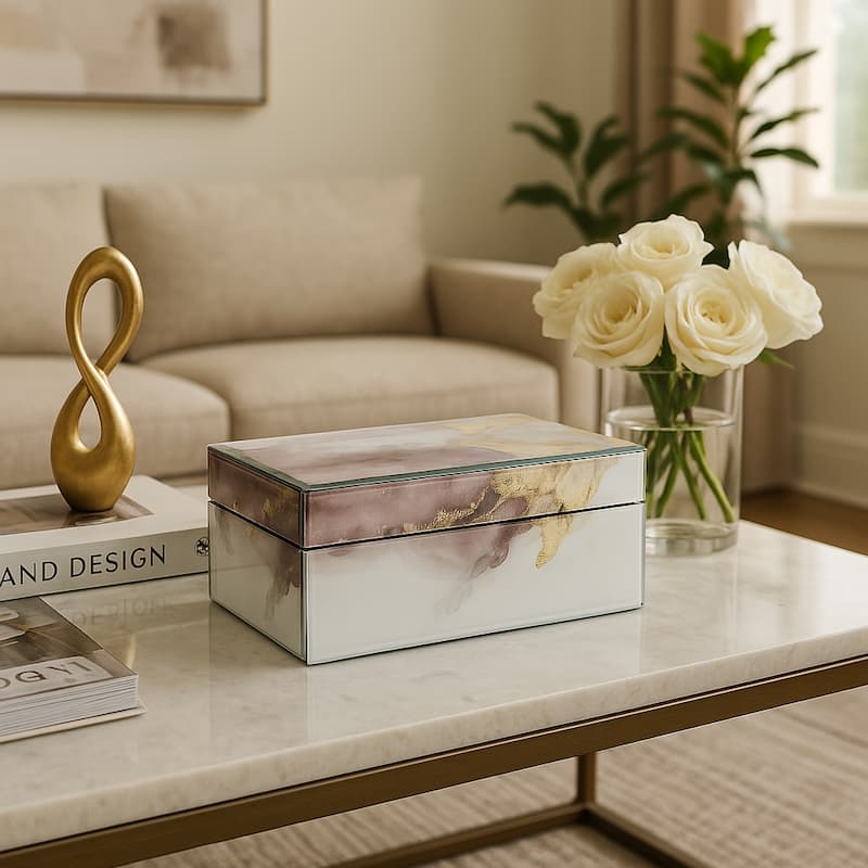 Modern Statement Decorative Box with Abstract Finish and Lid