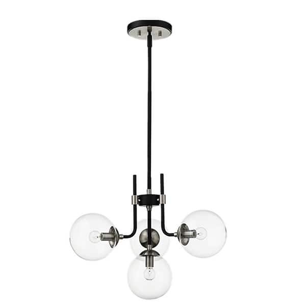 slide 2 of 3, Teresa Black+Brushed Nickel 4-Light Globe Glass Shade Metal Chandelier