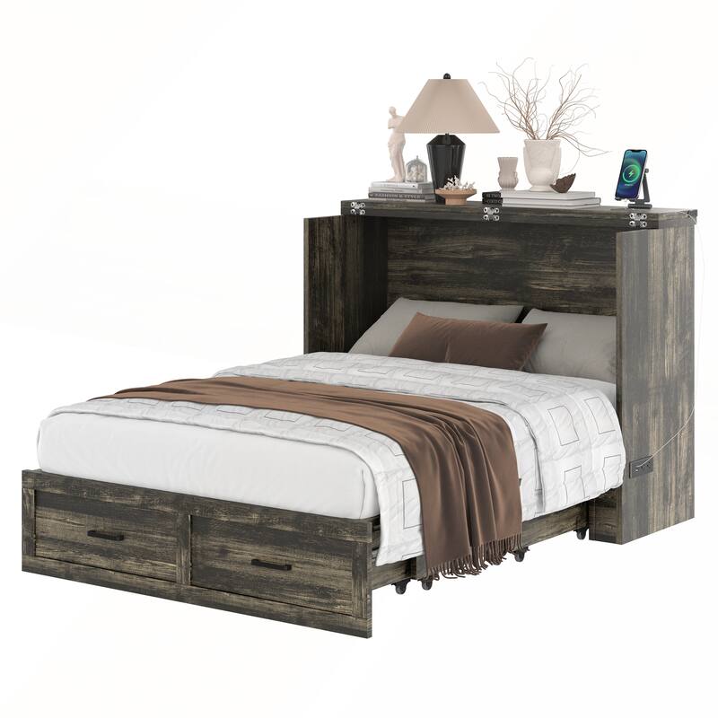 Murphy Bed Cabinet with Charging Station for Guest Room and Small Bedroom
