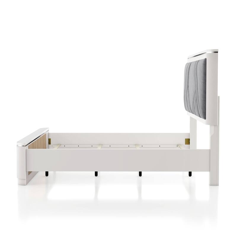 Furniture of America Leander Modern 2-Piece Light Grey Panel Bed and Nightstand Set