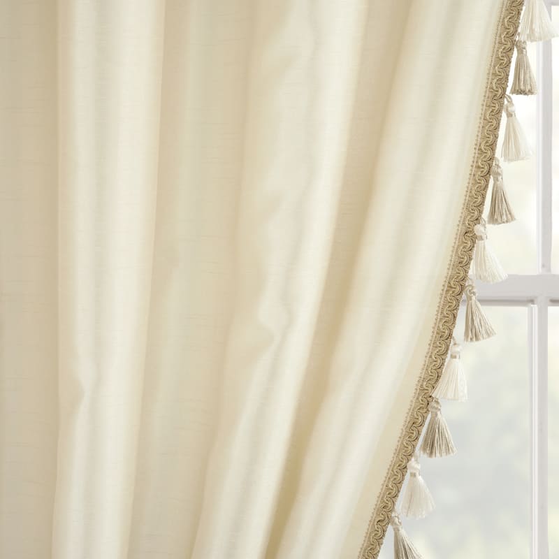 Lush Decor Luxury Regency Faux Silk Two Tone Tassel Window Curtain Panels Set