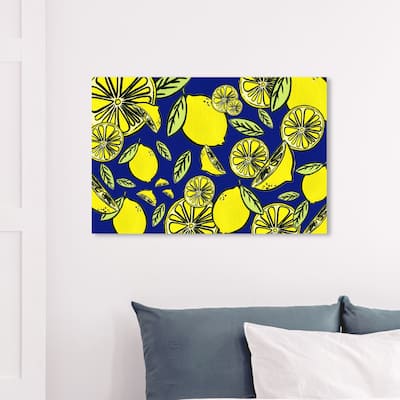 Wynwood Studio 'Juicy, Sweet, And Sour' Food and Cuisine Wall Art Canvas Print Fruits - Yellow, Blue