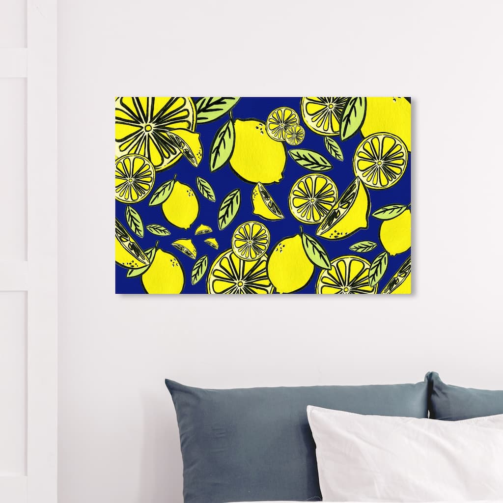 Wynwood Studio 'Juicy, Sweet, And Sour' Food and Cuisine Wall Art Canvas Print Fruits - Yellow, Blue