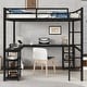 preview thumbnail 2 of 11, Full Size Metal Loft Bed with Built-in Desk and Shelves, Multifunctional Loft Bed Frame with Ladder and Guardrails