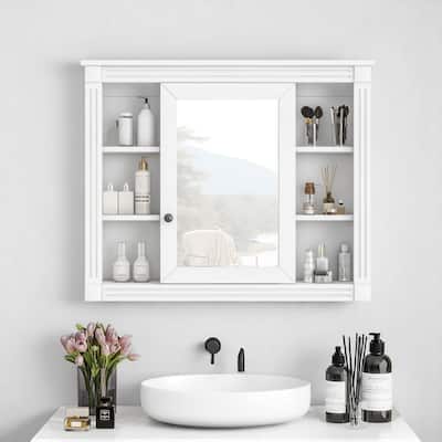 35'' Bathroom Mirror Cabinet with Storage, Wall Mounted Medicine Cabinet with Open Shelves and 1 Door