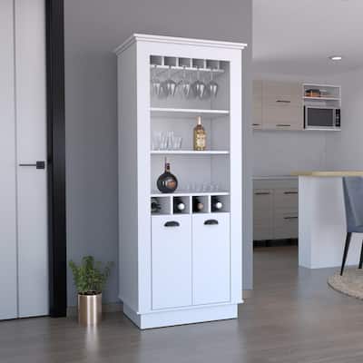 Lafayette Bar Cabinet, Upper Glass Holder and Dual Door Design