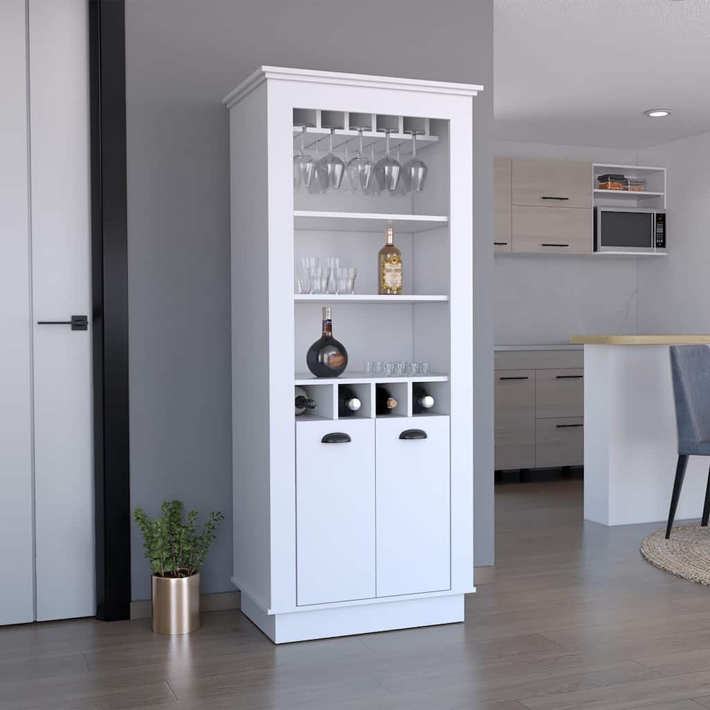 Lafayette Bar Cabinet, Upper Glass Holder and Dual Door Design
