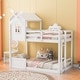 preview thumbnail 1 of 7, White Twin Over Twin Pine Bunk Bed with Windmill Design, Guardrails, Ladder, Roof White