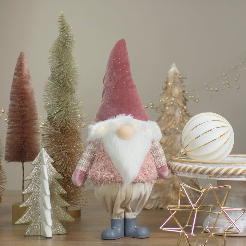 LED Lighted Boy Gnome Christmas Figure - 16" - Mauve Pink