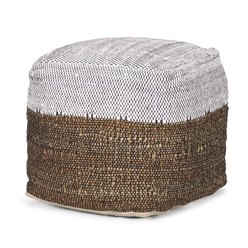 Samiya Jute w/ White Cotton Pouf - Off-White