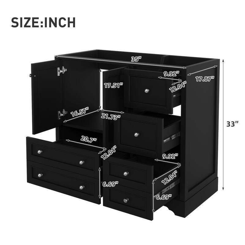 Roomfitters 36 Inch Bathroom Vanity without Sink, Solid Wood Freestanding Cabinet with 4 Drawers and Shelf