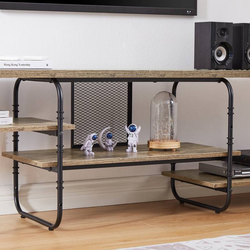 VECELO 55/63/71 Inch Industrial TV Stand with Open Storage for TV up to 71 inch Entertainment Center TV Console Table