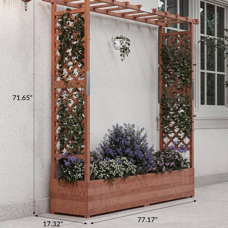Freestanding Garden Bed Raised Wooden Planter Box with Trellis