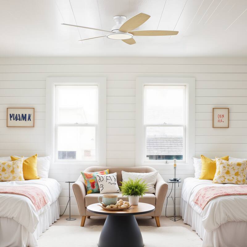 5 - Blade Low Profile Flush Mount Modern Ceiling Fan with 3CCT LED Light and Remote