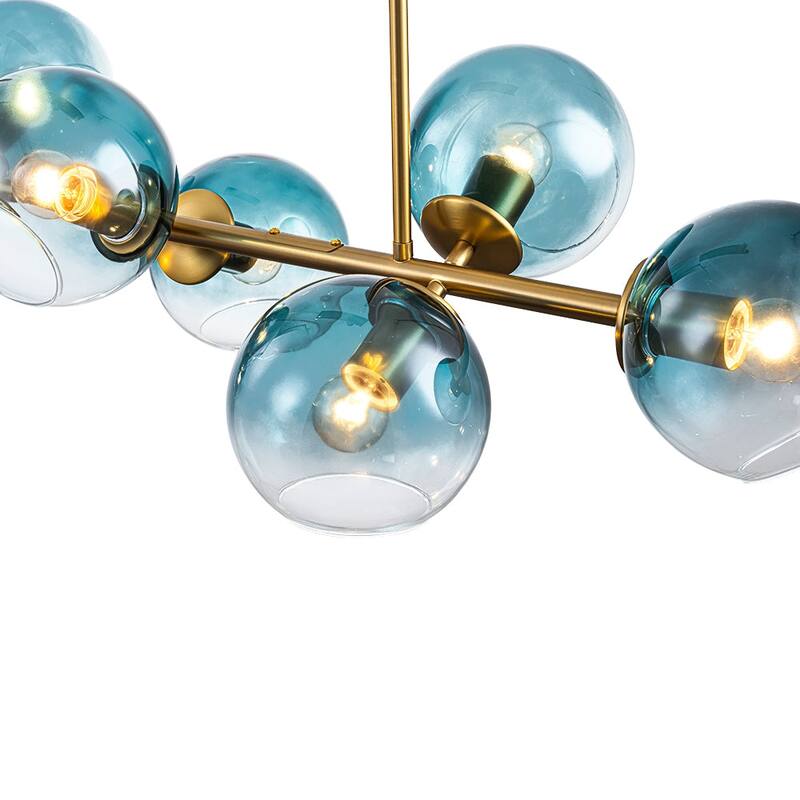 Modern 8-Light Glass Globe Linear Sputnik Island Chandelier Semi Flush