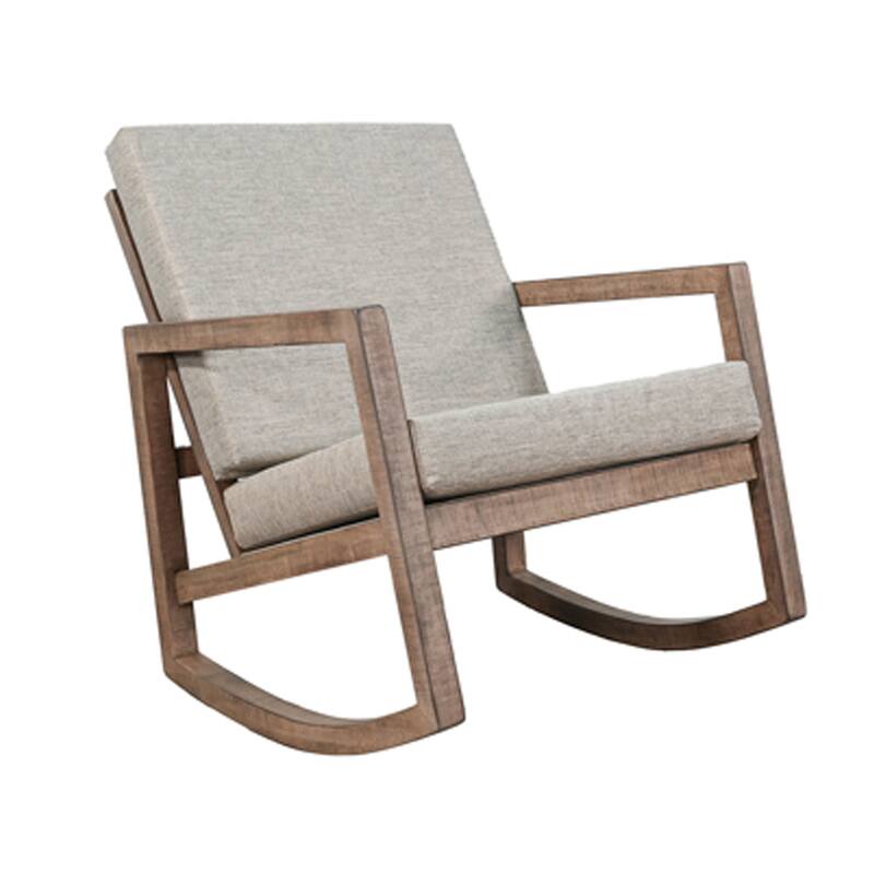Diry Rocking Chair, Soft Gray Seat and Back, Natural Brown Mahogany Wood