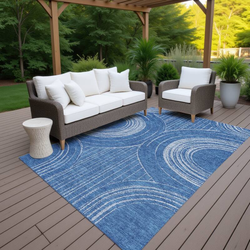 Machine Washable Indoor/ Outdoor Modern Trax Chantille Rug