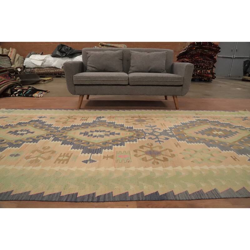 Hand Woven Oriental 100% Wool Carpet Southwestern Tribal Oranges & Rust Kilim Area Rug - 11' 5'' X 5' 4''