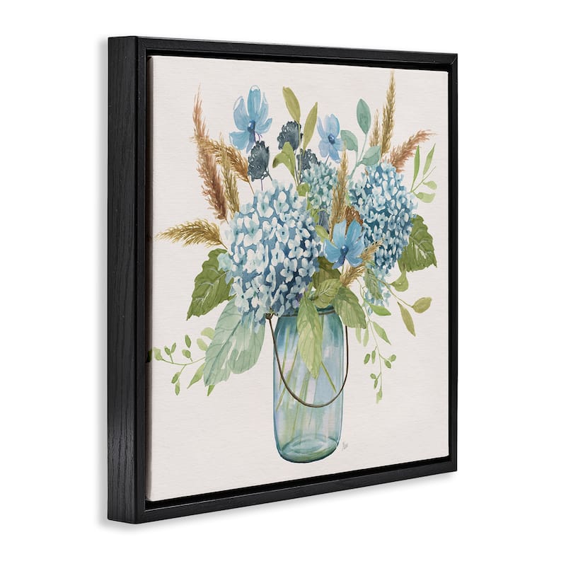 Stupell Hydrangea in Mason Jar Framed Floater Canvas Wall Art Design By Nan