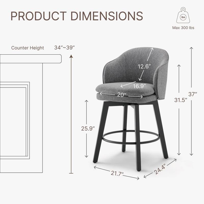 Spruce & Spring Kaylee Modern Swivel Counter Height Bar Stools with Arm