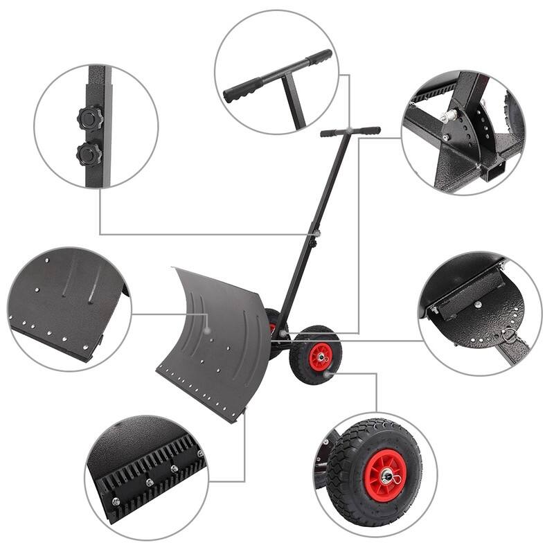 Rolling Snow Pusher with Wheels and Adjustable Handle