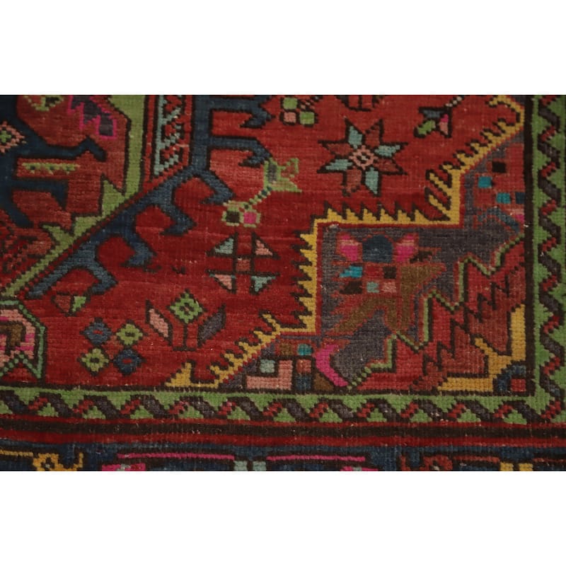Hand Knotted Oriental 100% Wool Carpet Traditional Geometric Red Tabriz Runner Rug - 14' 11'' X 3' 8''