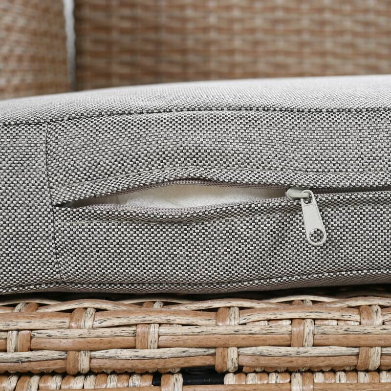 5-Piece Outdoor Patio Rattan Sofa Set - L-Shaped PE Wicker Sectional with 2 Extendable Side Tables, Dining Table