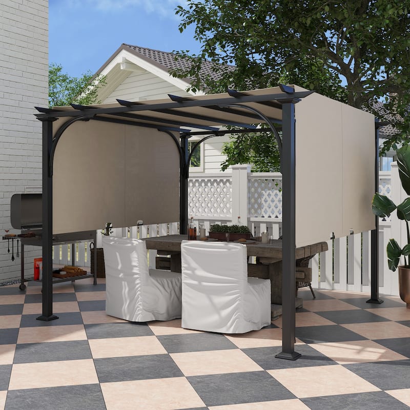 Outsunny 10' x 10' Outdoor Pergola Patio Gazebo Retractable Canopy Sun Shelter with Steel Frame