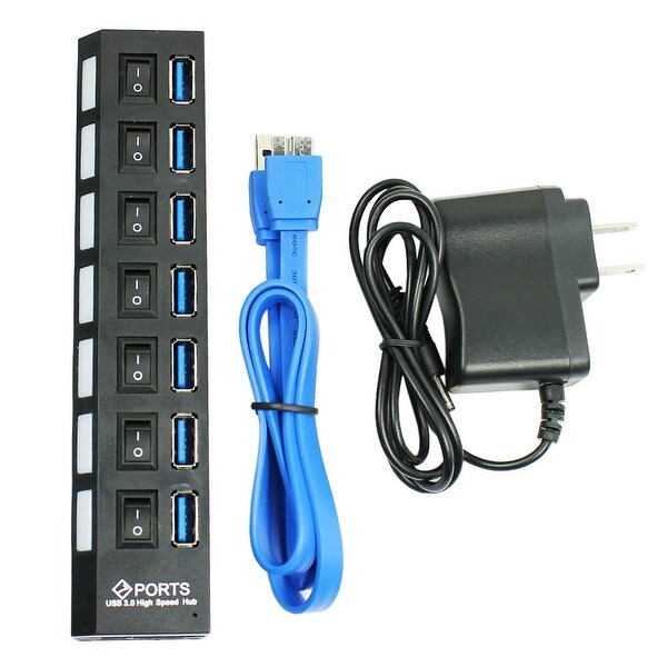 USB 3.0 Hub On/Off Switch AC Power Adapter Cable For PC Laptop 7 Port