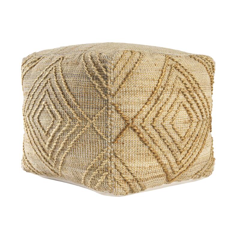 Sevita Natural Diamond Geometric Hand-Woven Pouf
