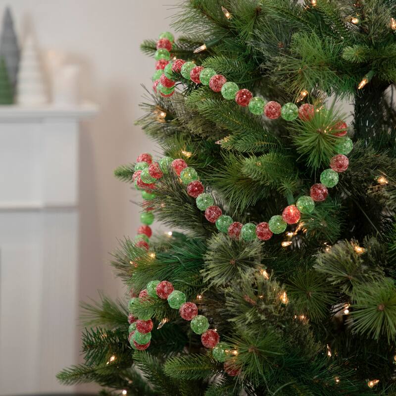 6' Red and Green Glittered Candy Drop Christmas Garland, Unlit