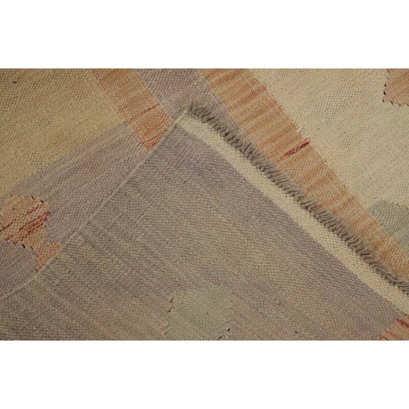 Hand Woven Oriental 100% Wool Carpet Southwestern Tribal Beige & Ivories Kilim Area Rug - 6' 7'' X 5' 10''