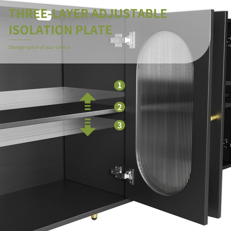 Grondin Modern Minimalist Wooden Sideboard Buffet Storage Cabinet with 4 Acrylic Doors and Interior Adjustable Shelves
