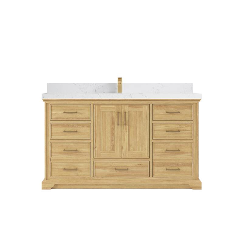 Willow Collections 60 in. W x 22 in. D Charlotte Teak Single Sink Bathroom Solid Teak Vanity with Countertop