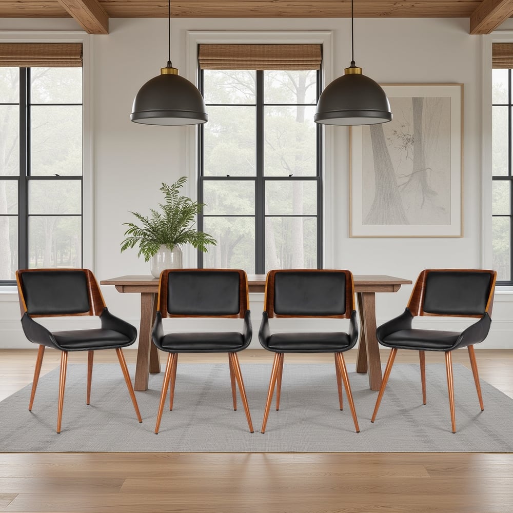 Mid-Century Modern Walnut Wood Upholstered Dining Chair