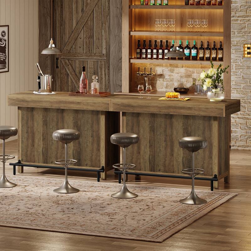 57-Inch Large Home Bar Unit, 2-Tier Mini Bar Table with Footrest for Kitchen, Home, Living Room, Counter Height Pub Table,
