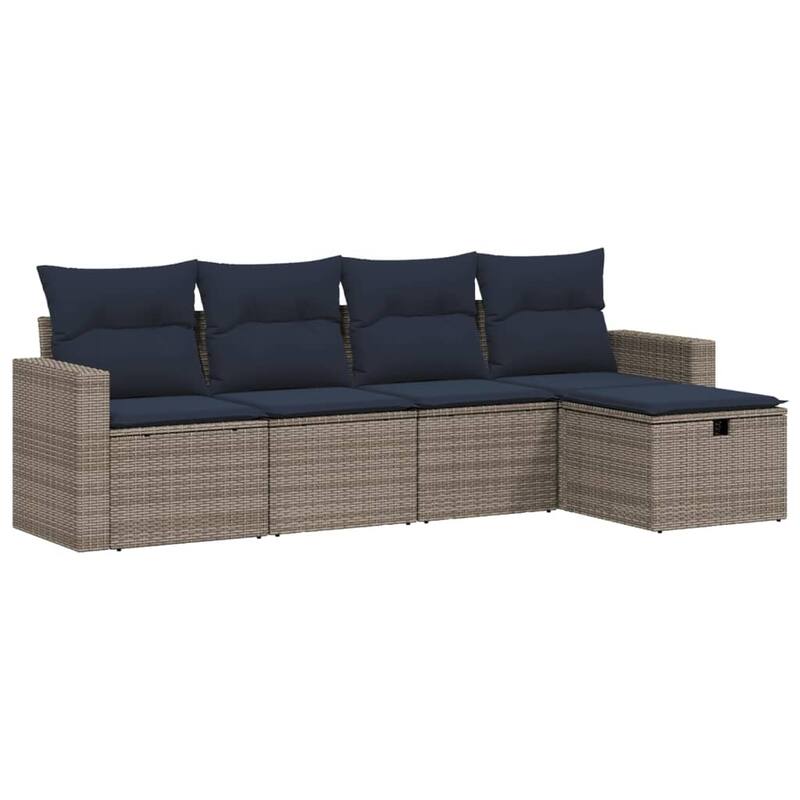 vidaXL Patio Sofa Set with Cushions Outdoor Conversation Furniture Poly Rattan - 21.7" x 24.4" x 27.2"