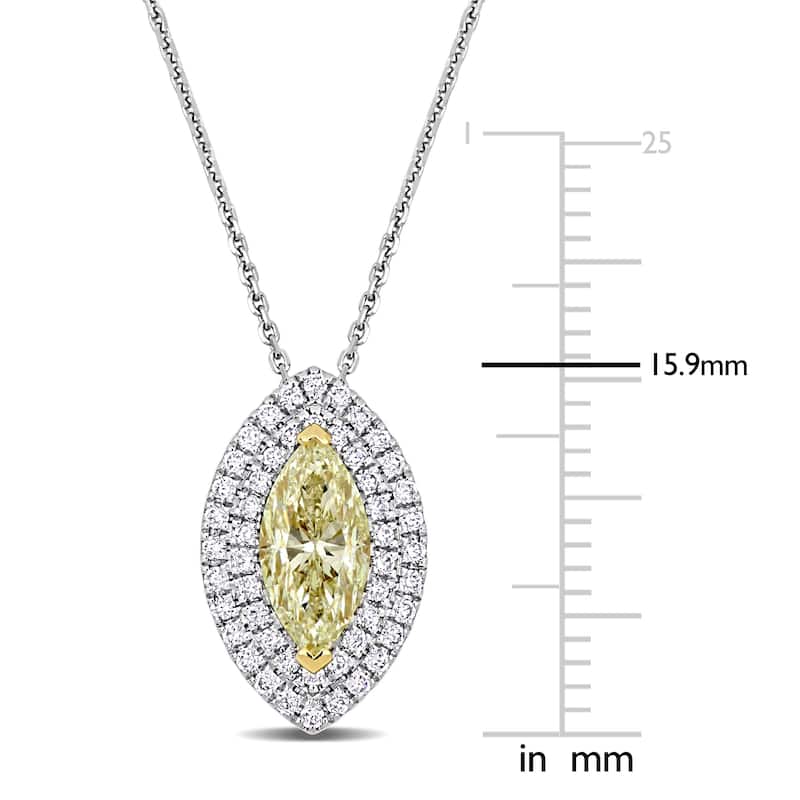 Miadora 1 1/3ct TDW Diamond Double Halo Necklace in 14k White & Yellow Gold