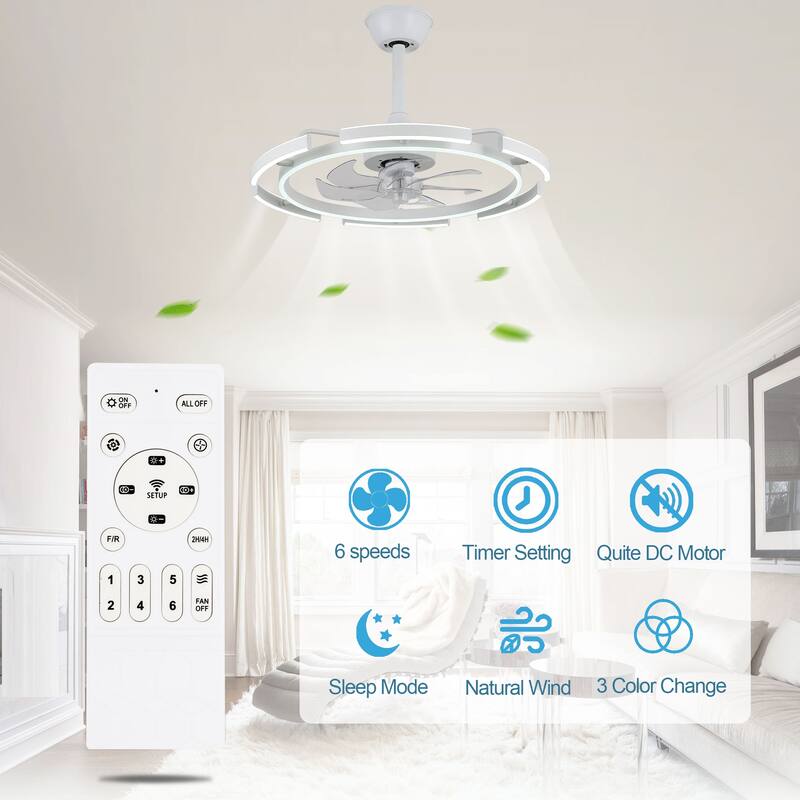 Oaks Aura DeClue 24in. 6 DIY-Shape Smart Ceiling Fan with Light,Cyberpunk Futuristic 6-Speed Quiet Ceiling Fan w/ Remote