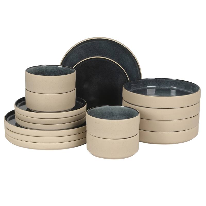 Gibson Elite Liberty Bay 16-Piece Pottery Clay Stoneware Stackable Dinnerware Set - Reactive Glaze, Service for 4 - Blue